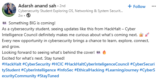 Cybersecurity Intern Feedback Testimonial